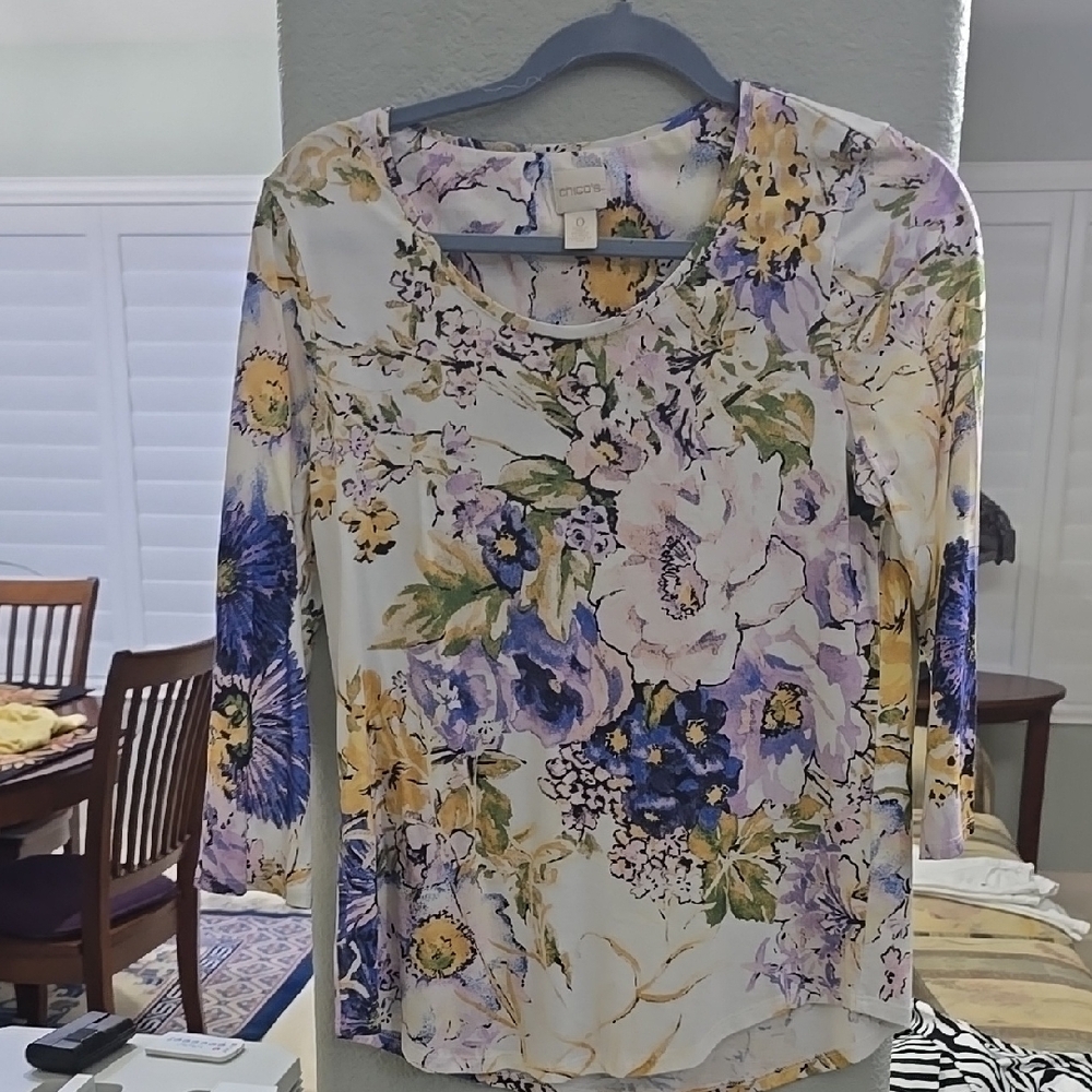 Chico's Blue and Purple 3/4 Sleeve Blouse